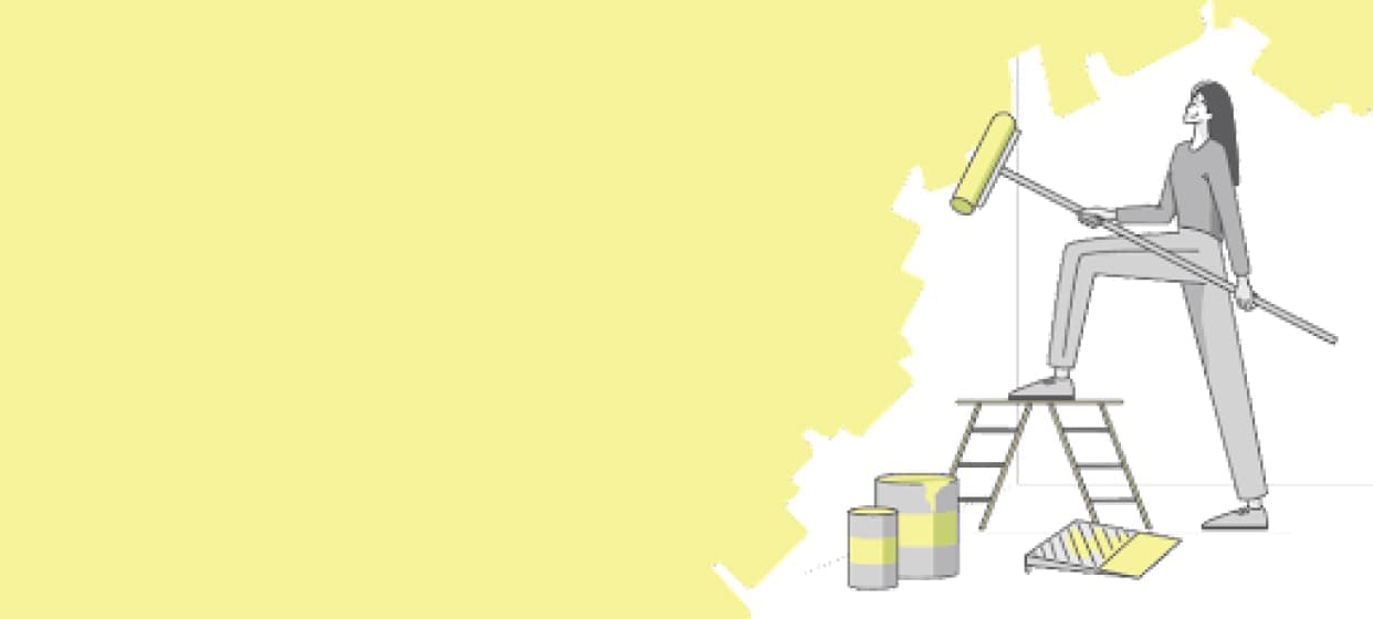 Animated picture of a woman painting a wall with a brush