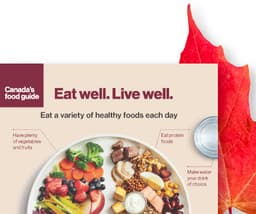 An image shows healthy eating tips with text reading "Eat well. Live well with Eat a varity of healthy foods each day